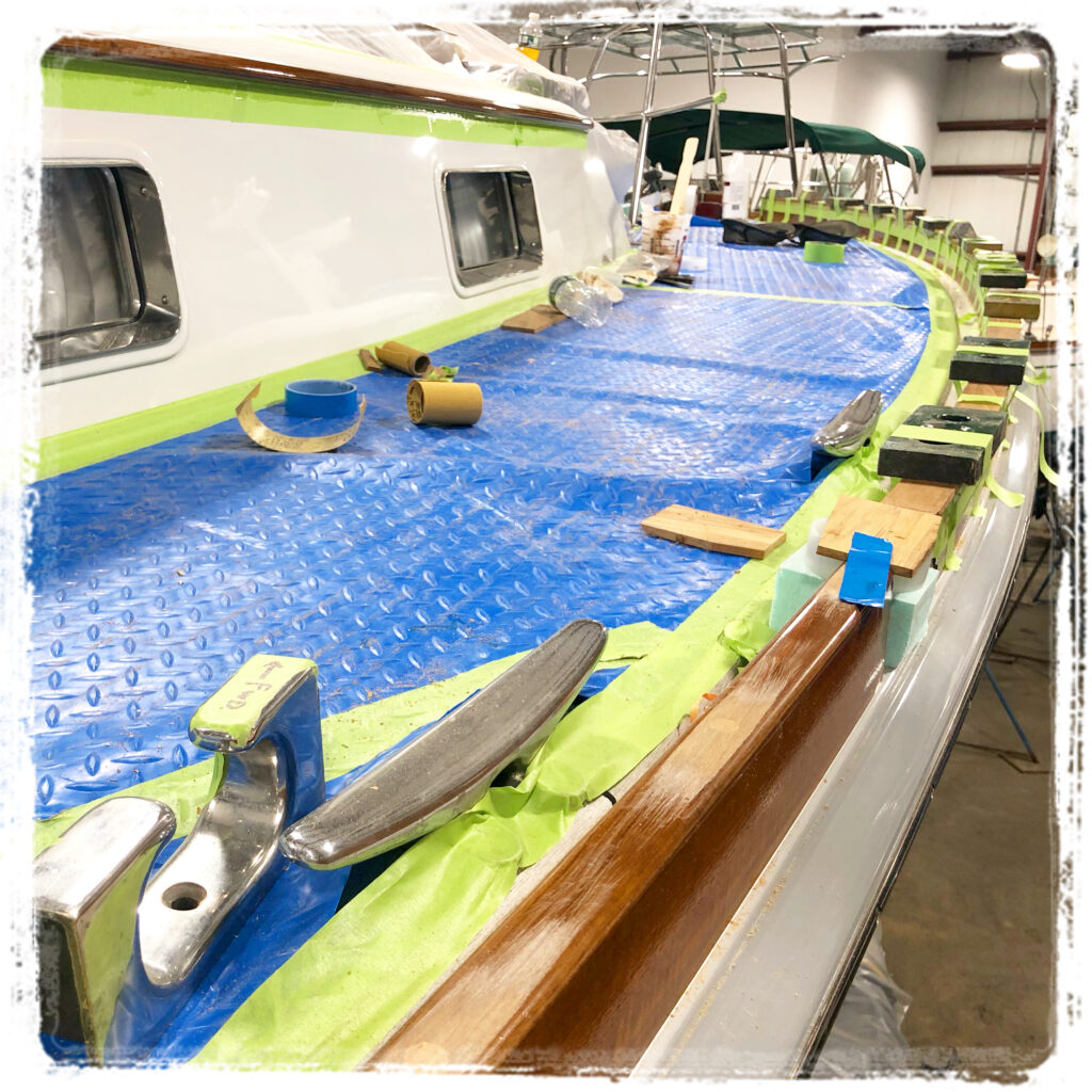 Capping Toe Rails for an Eastbay 59 Great Island Boat Yard